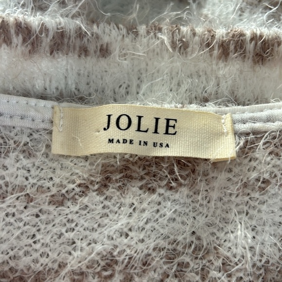 Jolie Cream and Brown Fuzzy Striped Dolman Sleeve Boat Neck Sweater - Picture 6 of 6